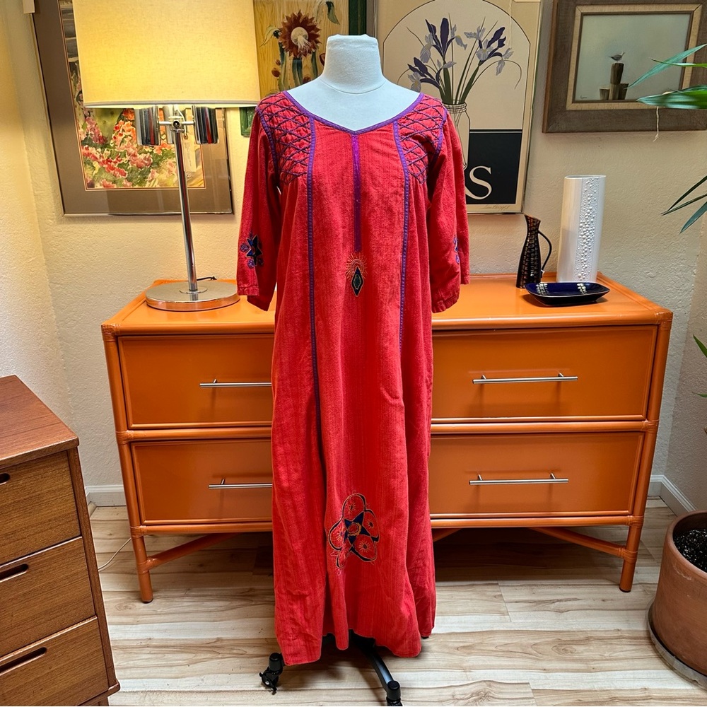 Vintage Embroidered Cotton Maxi Dress by Papaya, Size S